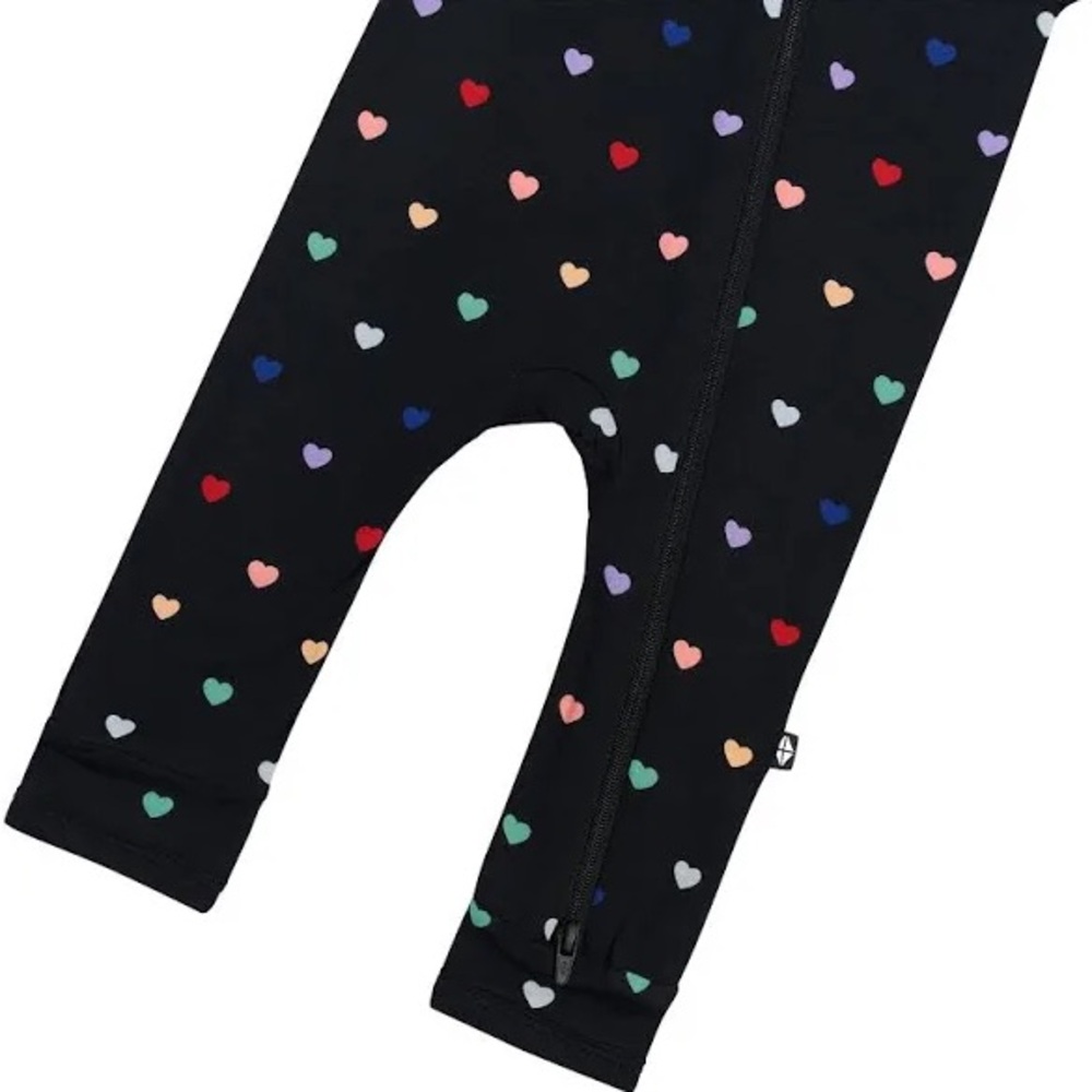 Kyte Baby Zippered Romper in Midnight Rainbow Hearts - Picture 3 of 5